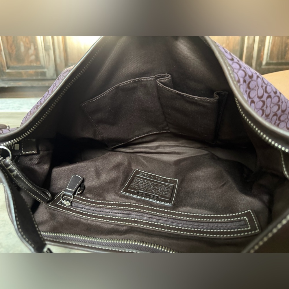 Y2K Vintage Coach Soho Hobo Shoulder Bag Purple Jacquard Brown Leather EUC - Picture 5 of 11